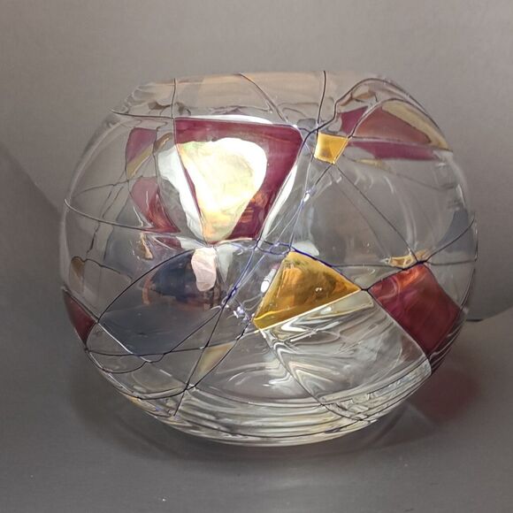 Luminescence Hand Blown Bowl Vase Romania Lead Free Glass Crystal Mosaic Art - Picture 6 of 15